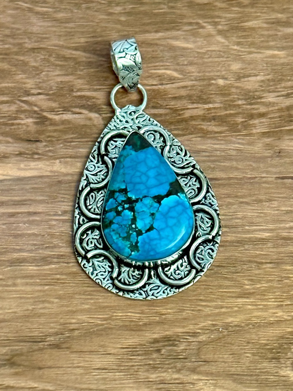 Sterling Silver Teardrop Turquoise Pendant Necklace - Blue Stone